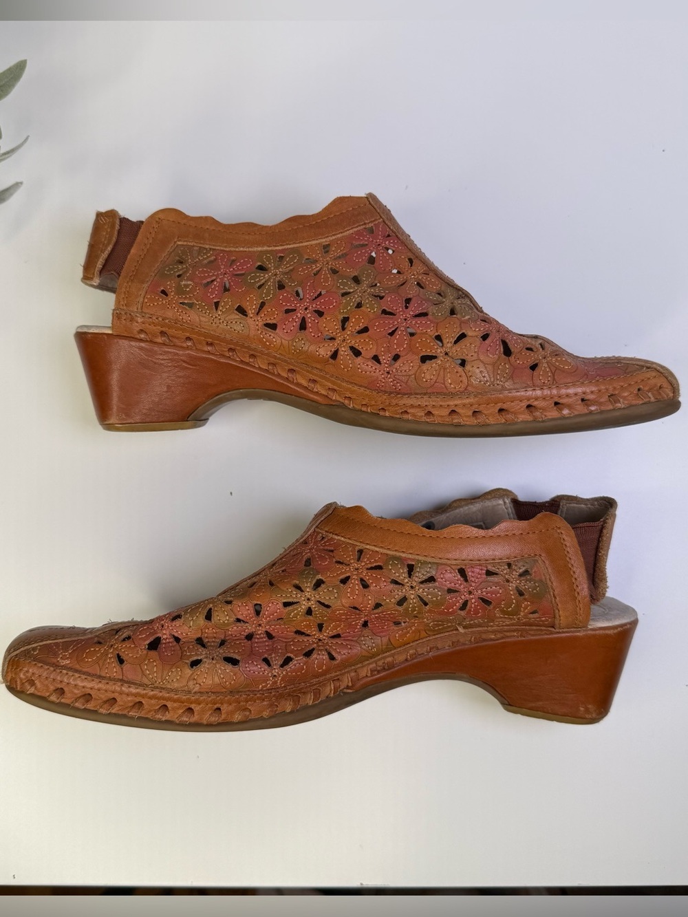 Pikolinos Romana Multitone Floral Leather Cut Out Brown Slip On Mules Size 38 - Picture 15 of 16